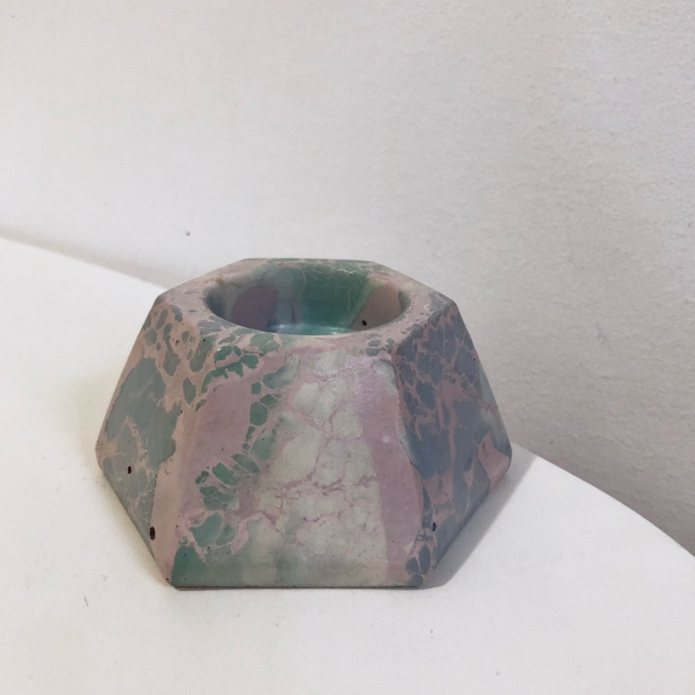 Concrete Cat pink teal marble incense holder